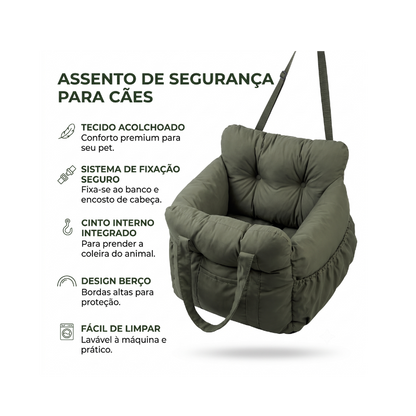 Assento de carro para cães com cinto de segurança