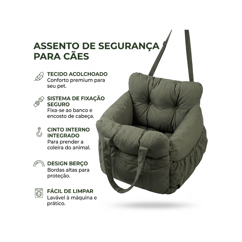 Assento de carro para cães com cinto de segurança